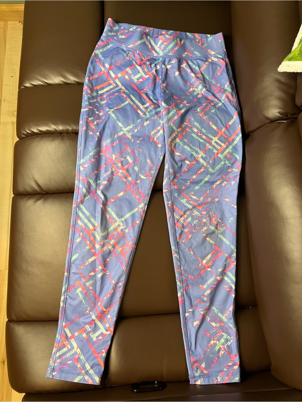 exertek Purple Leggings with Pink and Green Geometric Print